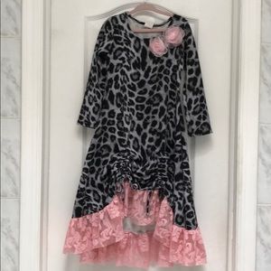 5T  Pink lace and black leopard dress